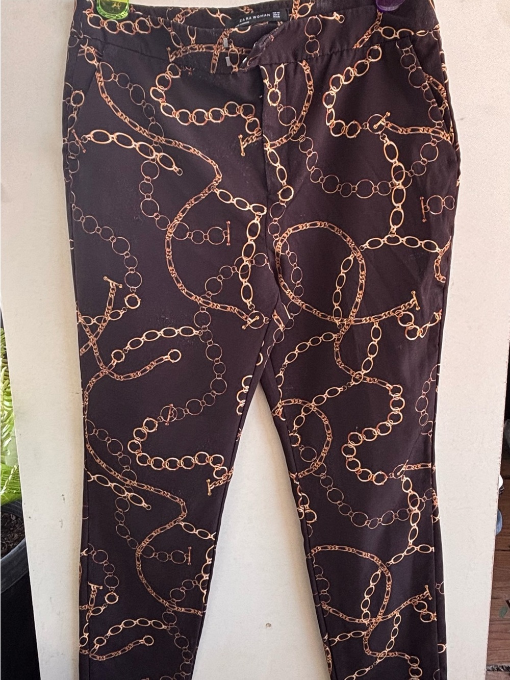 Zara Black Pants with Gold Chain Print